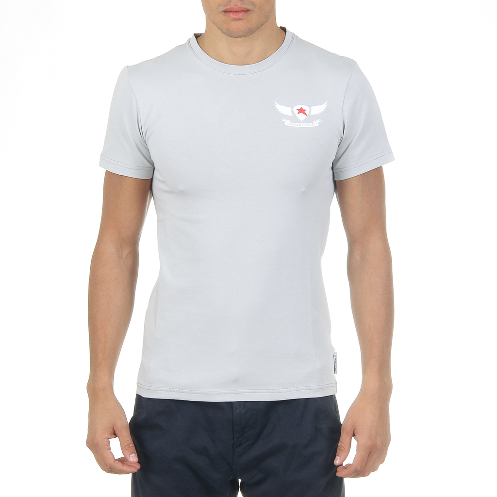 Camiseta Andrew Charles para hombre, manga corta, cuello redondo, gris claro, KEITA