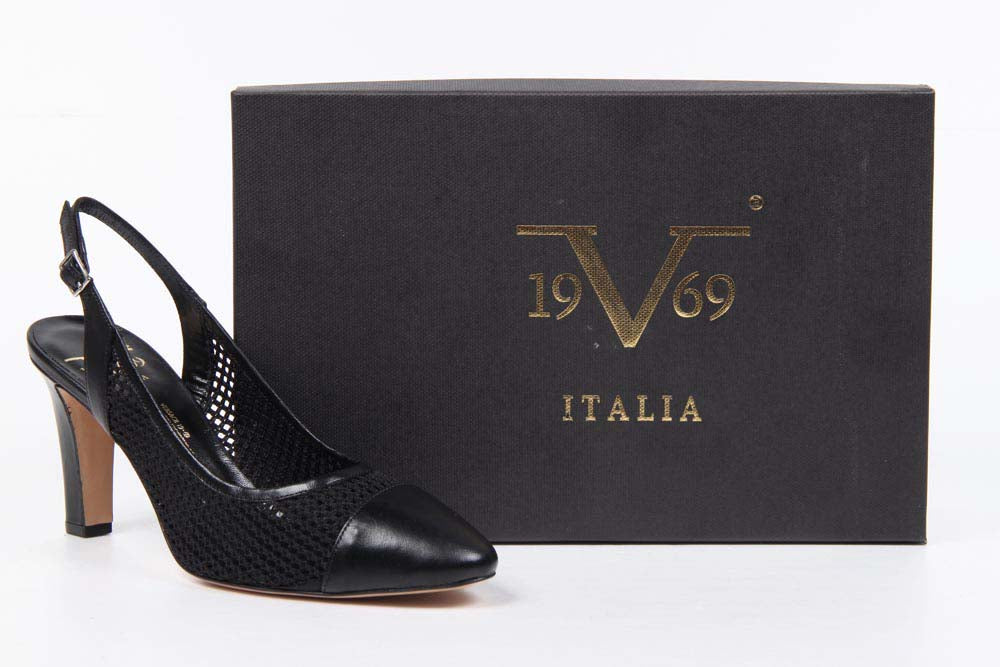 V 1969 Italia Zapatos de tacón con tira trasera para mujer 5512 LAU85 TES RETE NEW RODI NERO