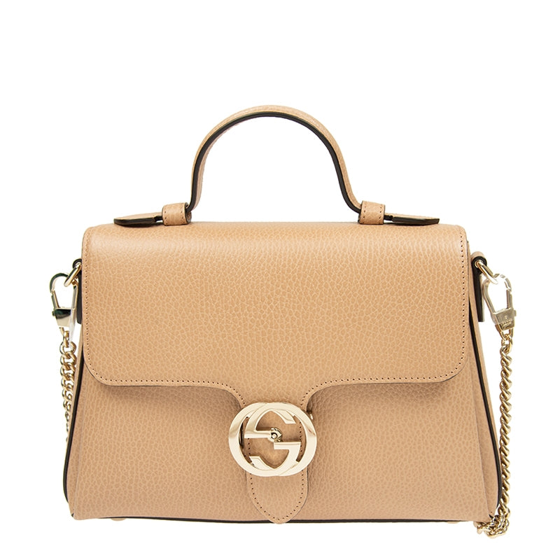 Bolso Gucci de piel entrelazada con cadena beige