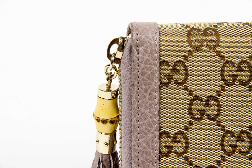 Bolso Gucci de lona con flecos de bambú y cremallera para mujer