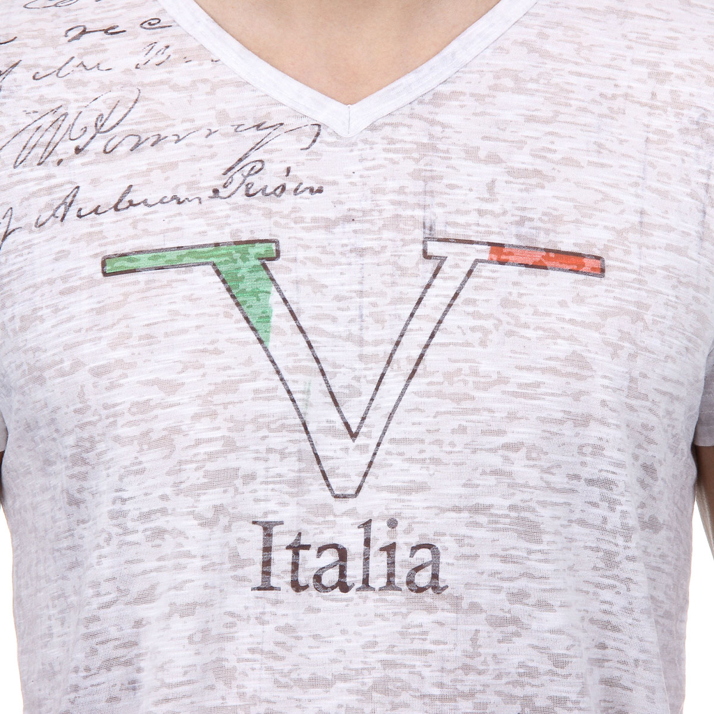 V 1969 Italia Mens T-shirt Short Sleeves V-Neck White JACOB