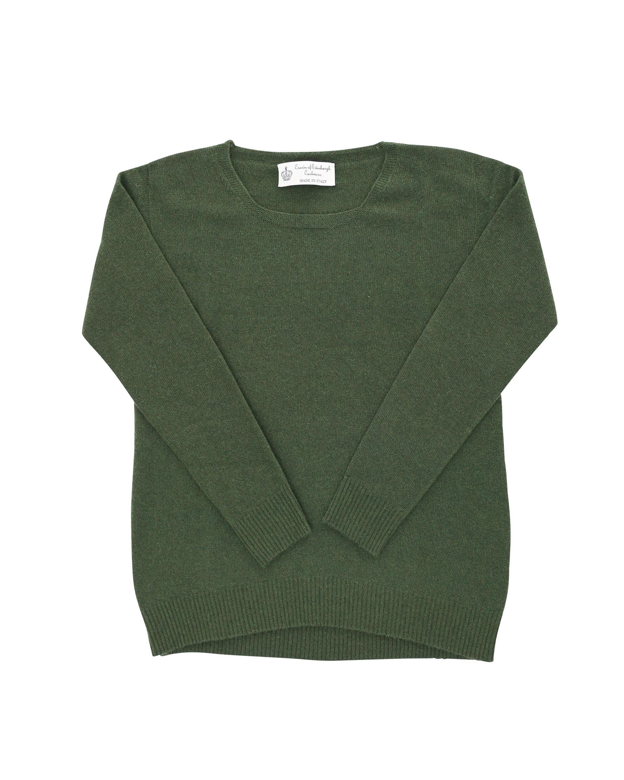 Crown of Edinburgh Cashmere Womens Square Neck Sweater COE 006 OLIVE GREEN