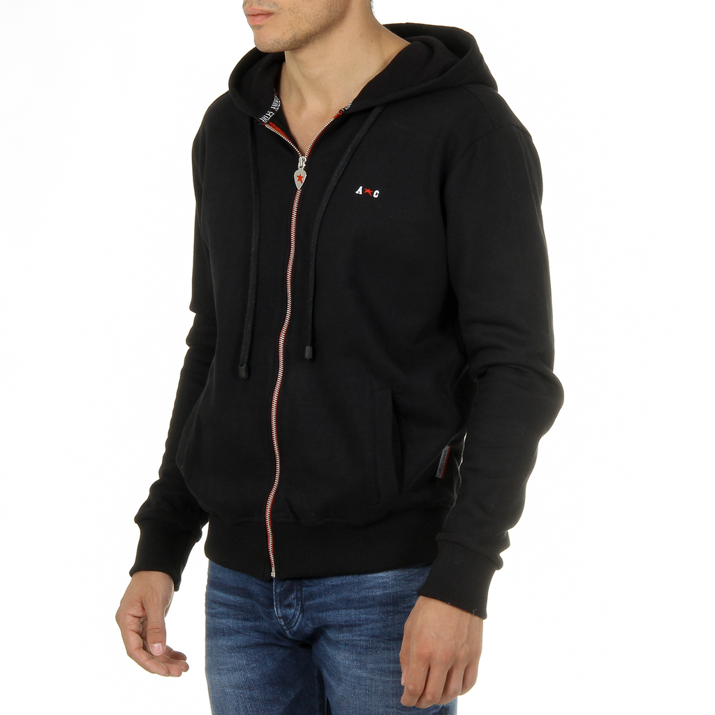 Sudadera con capucha Andrew Charles para hombre con cremallera, manga larga, cuello redondo, color negro FELA