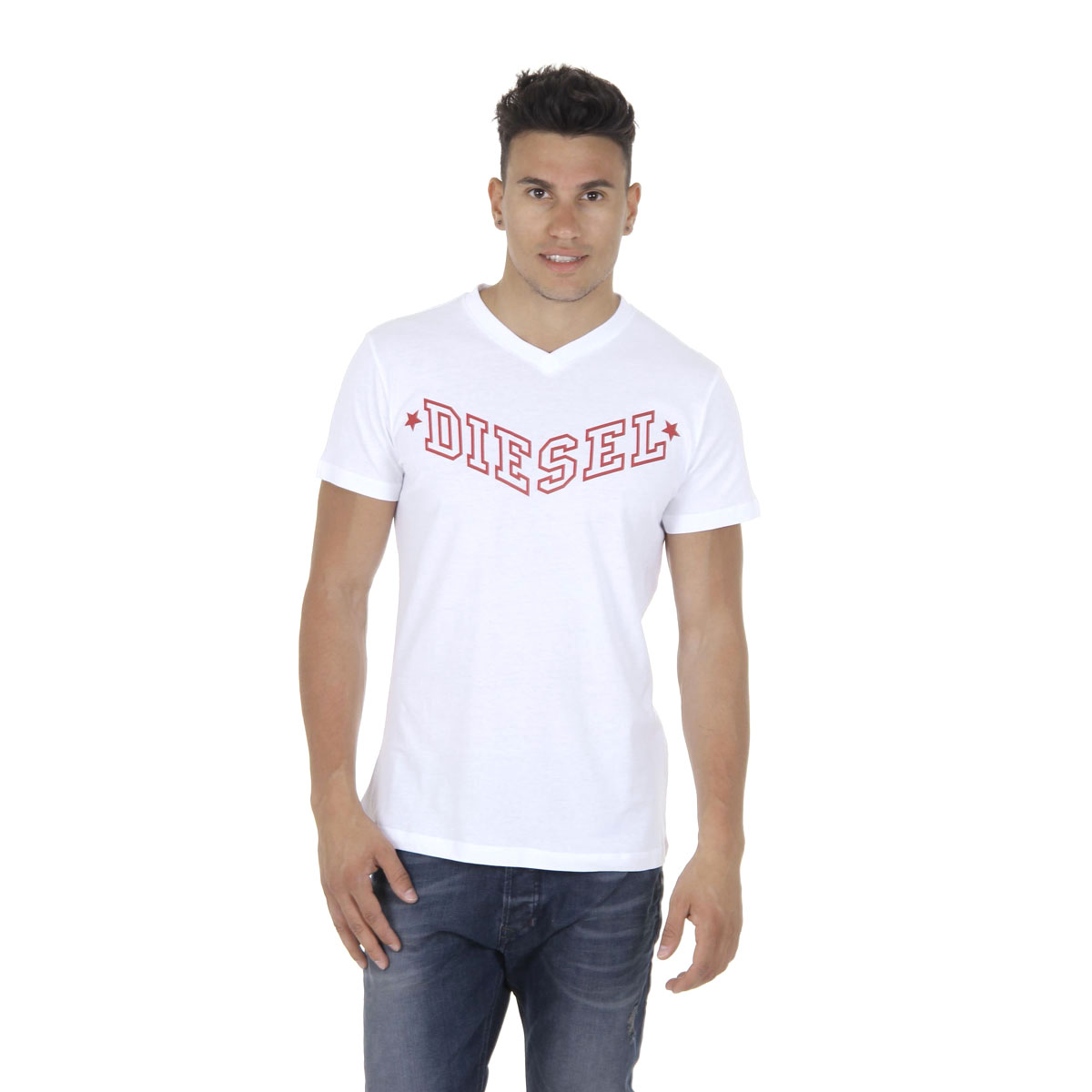 Diesel Mens T-Shirt Short Sleeves V-Neck 00SDG0 R091B 100 T-KRITIL