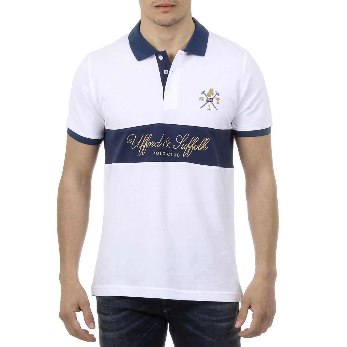 Polo Ufford & Suffolk Polo Club para hombre, manga corta, US002, blanco