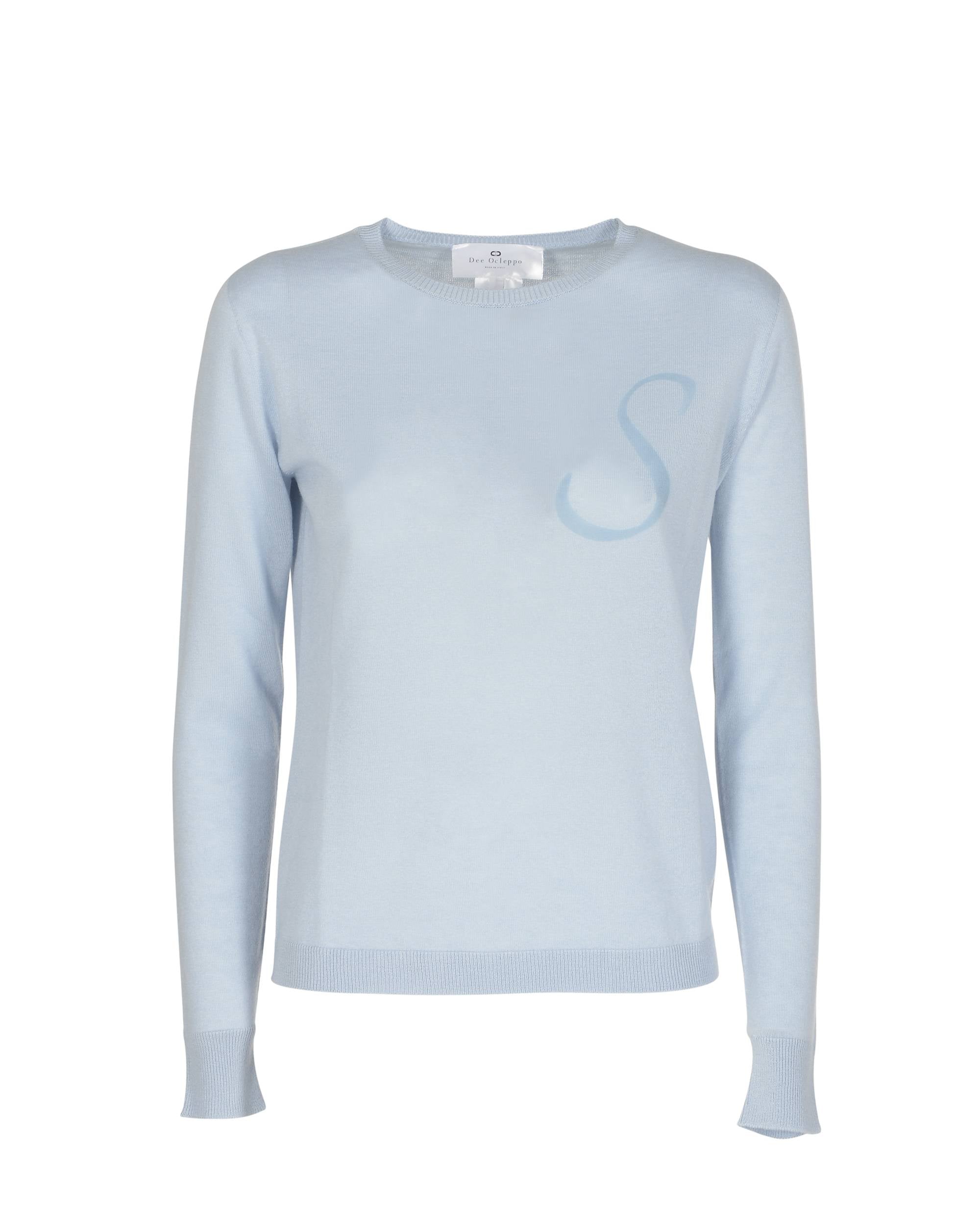 Jersey de cachemira de verano con cuello redondo y manga larga, azul claro