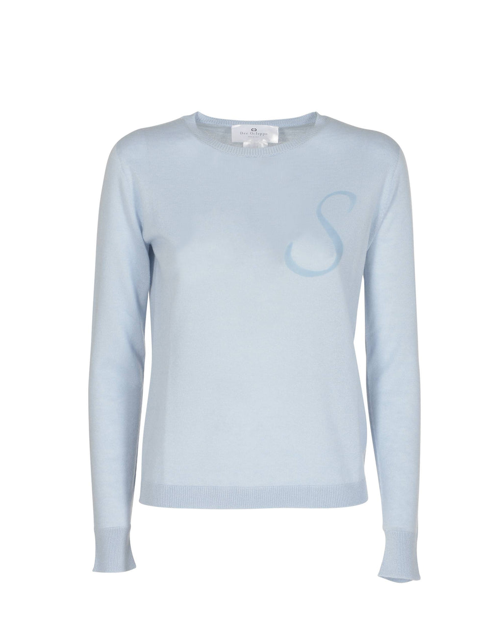Jersey de cachemira de verano con cuello redondo y manga larga, azul claro