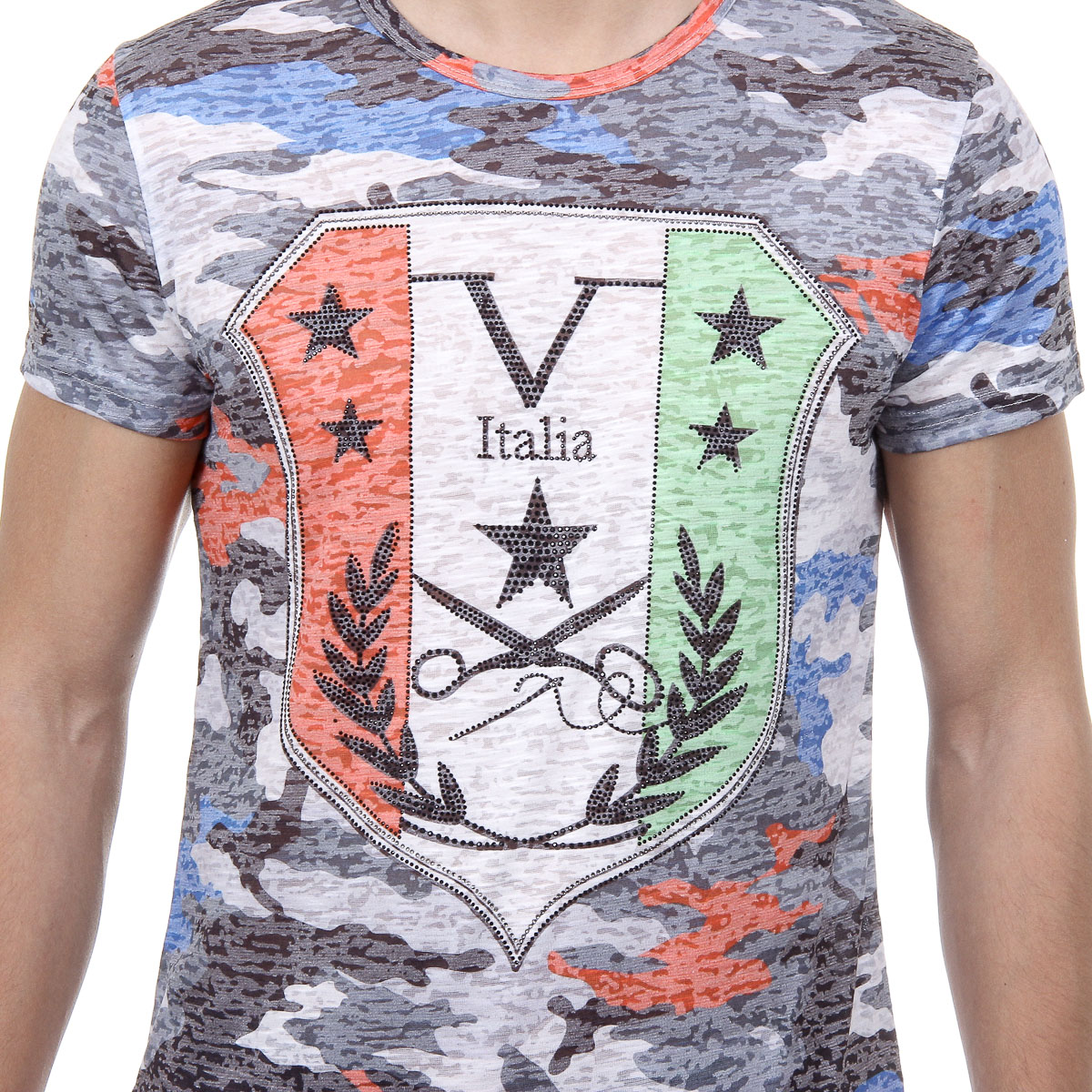 V 1969 Italia Mens T-shirt Short Sleeves Round Neck Multicolor OWEN