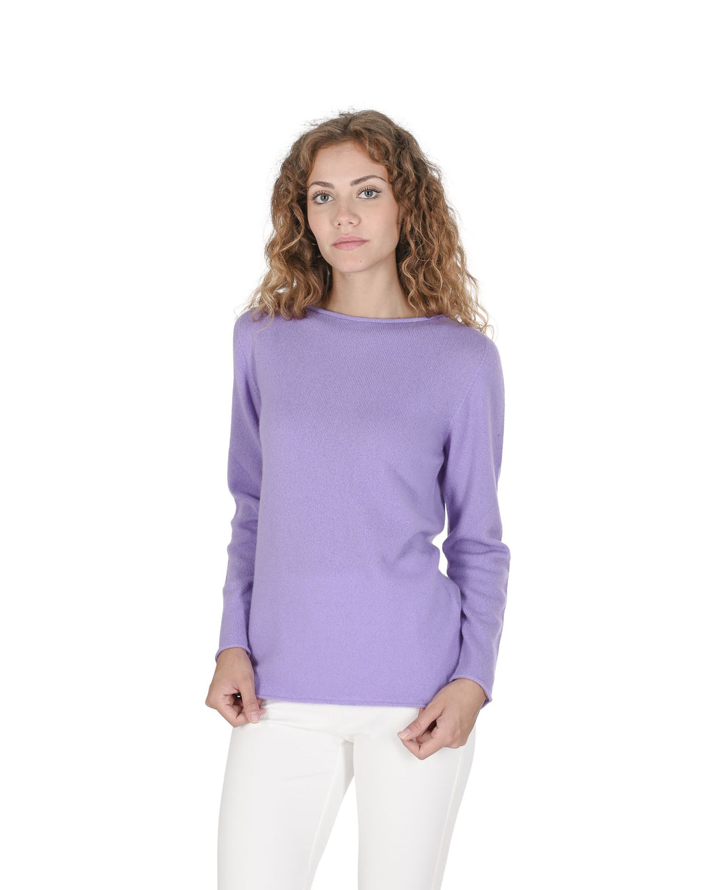 Suéter de cuello barco para mujer de cachemira Crown of Edinburgh COE 0025 LAVANDA