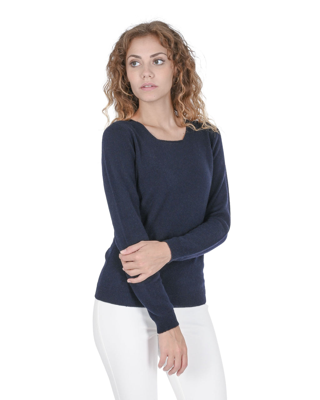 Suéter de cachemira con cuello cuadrado para mujer Crown of Edinburgh COE 0024 NAVY