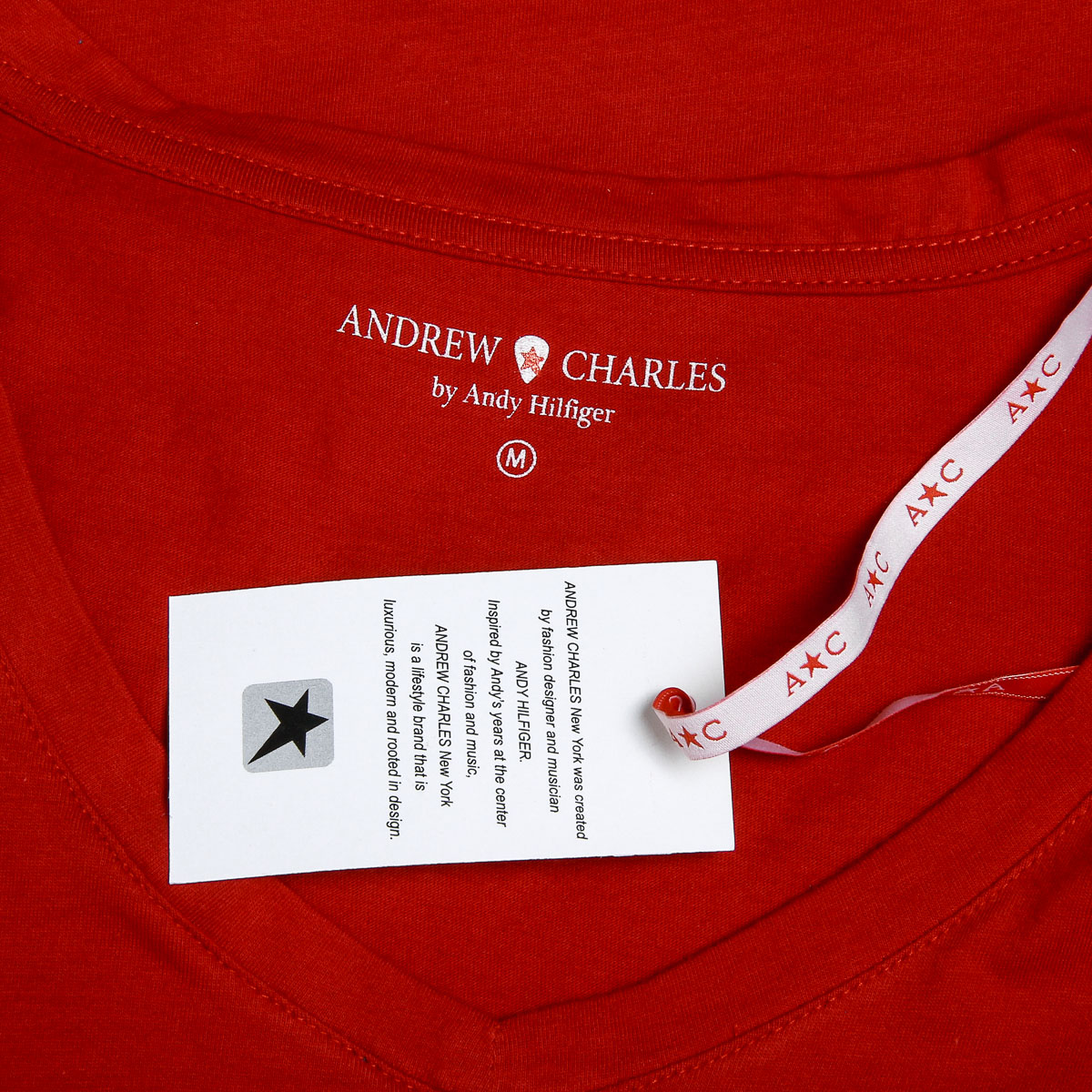 Camiseta Andrew Charles para mujer, manga corta, cuello en V, roja, TAPIWA