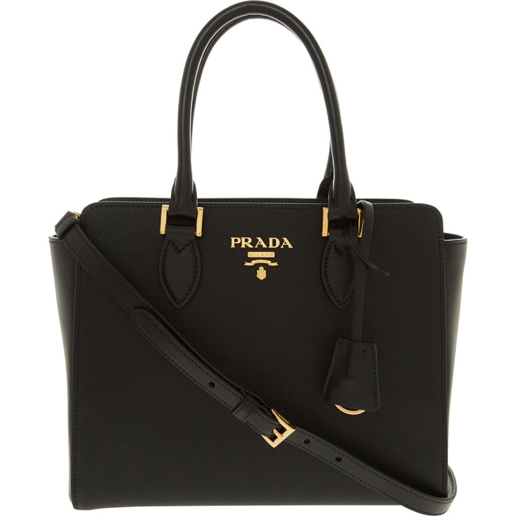 Bolso de hombro Prada de piel Saffiano suave con asa superior en negro