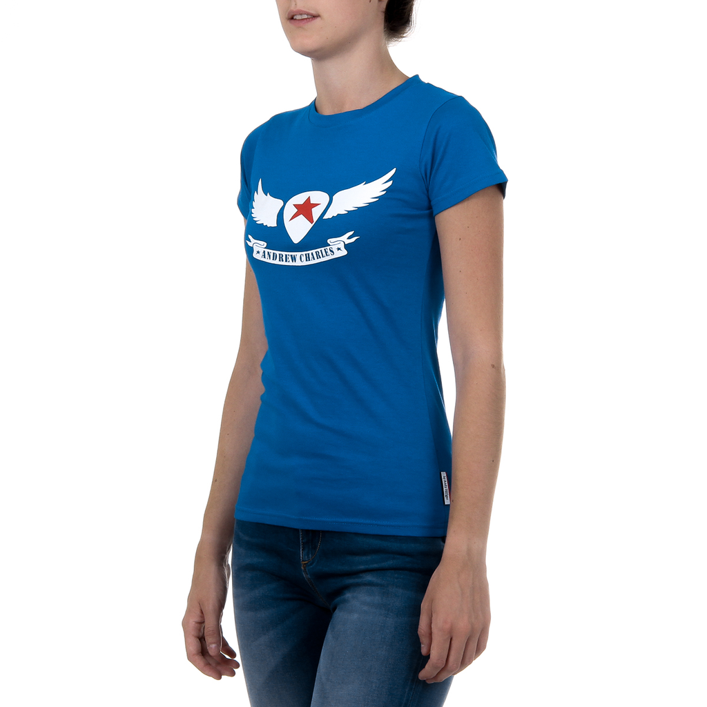 Camiseta Andrew Charles para mujer, manga corta, cuello redondo, azul, TARANA