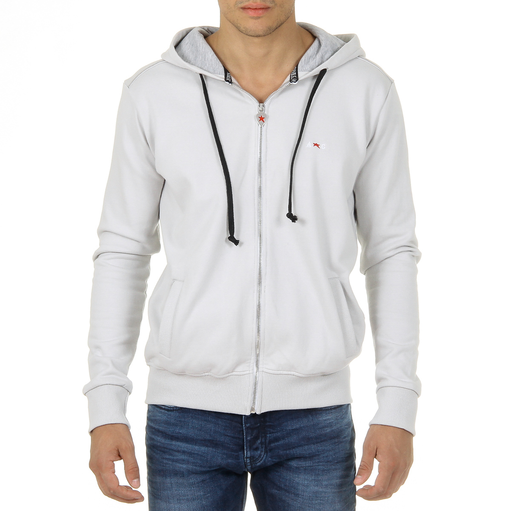 Sudadera con capucha Andrew Charles para hombre con cremallera, manga larga, cuello redondo, gris claro FELA