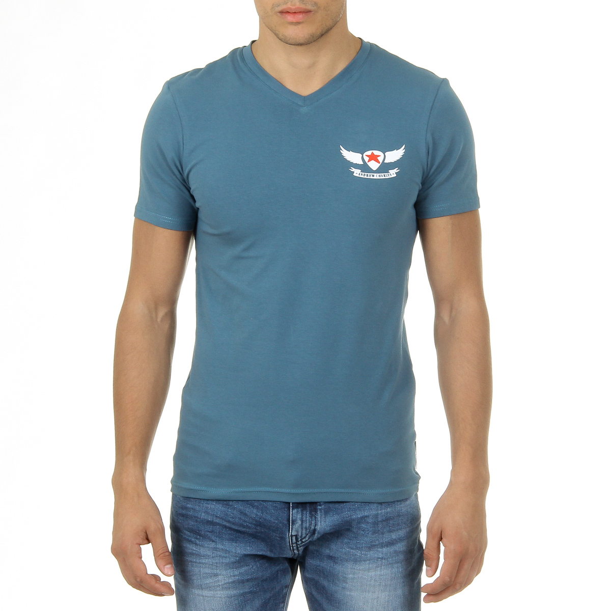 Camiseta Andrew Charles para hombre, manga corta, cuello en V, verde, KENAN