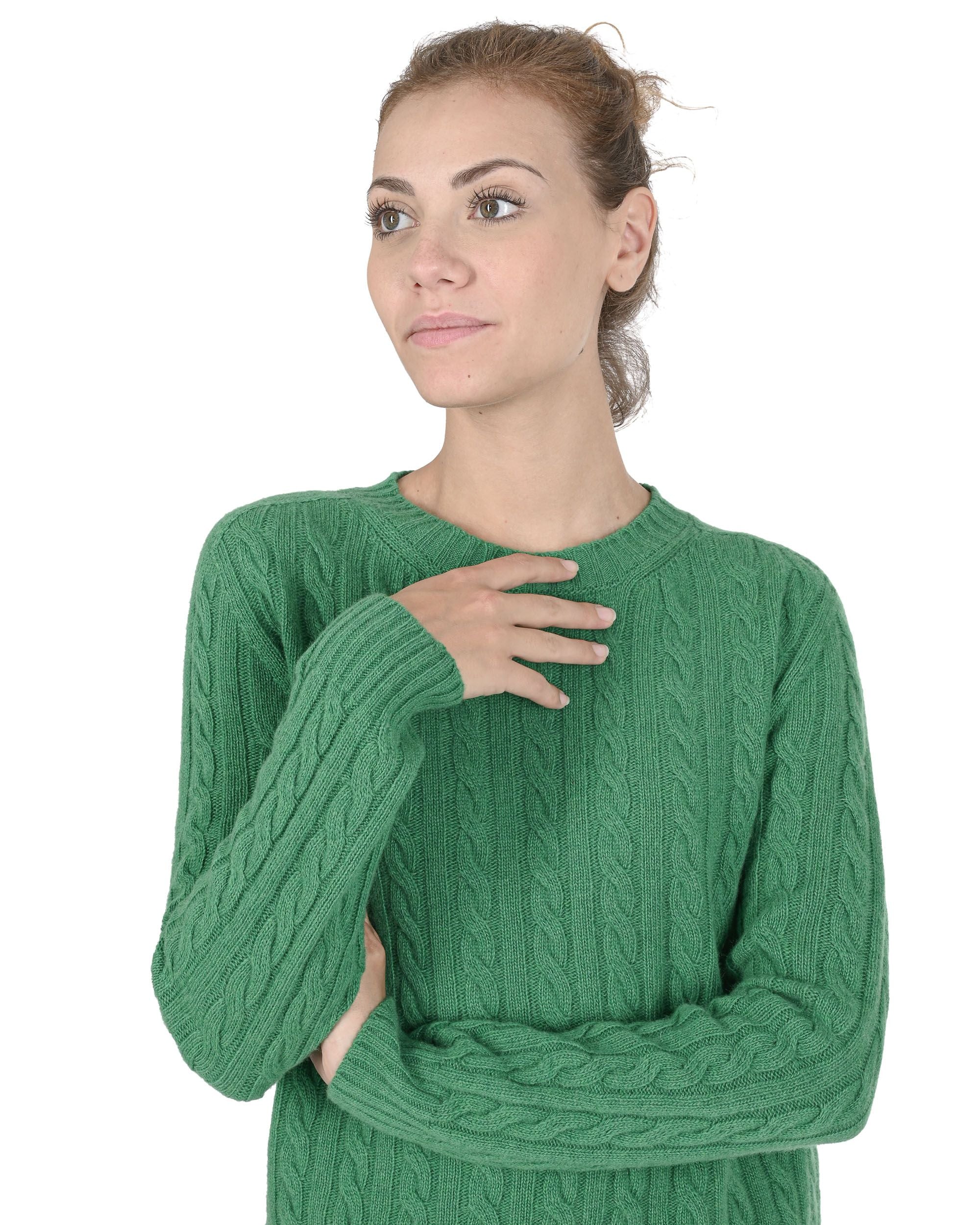Suéter de cuello redondo para mujer de cachemira Crown of Edinburgh COE 0033 VERDE