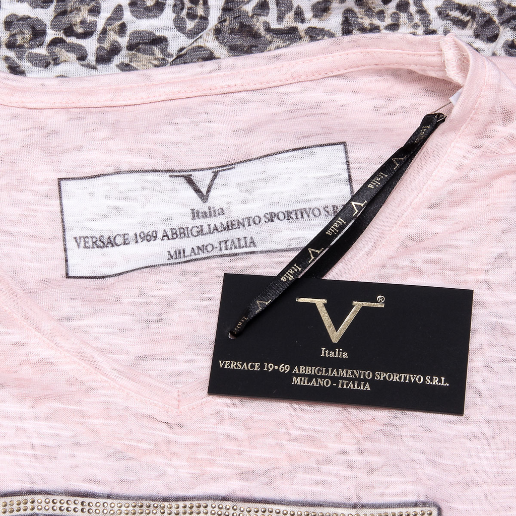 V 1969 Italia Womens T-shirt Short Sleeves V-Neck Pink EVELYN