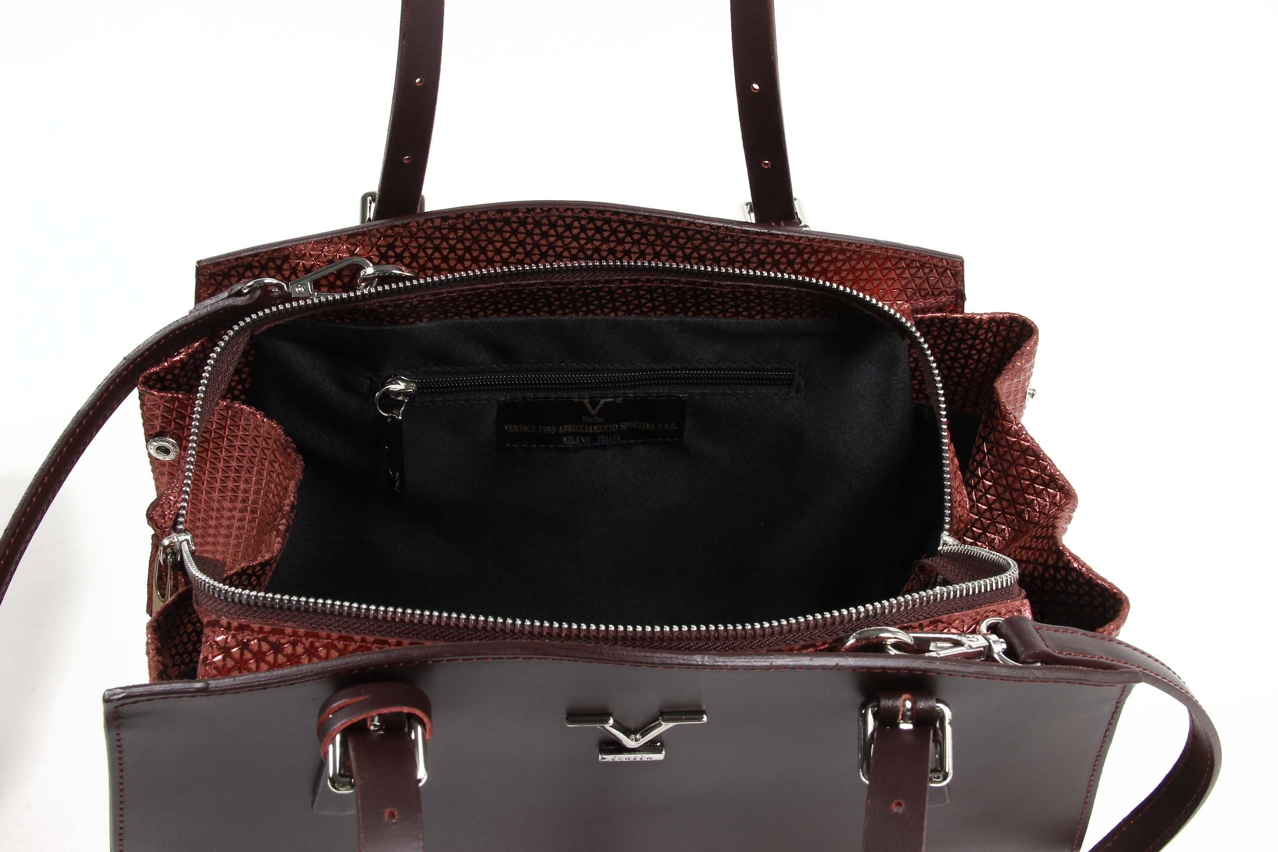 Bolso de mano para mujer V 1969 Italia V016-S RUGA STAMPATO BORDEAUX