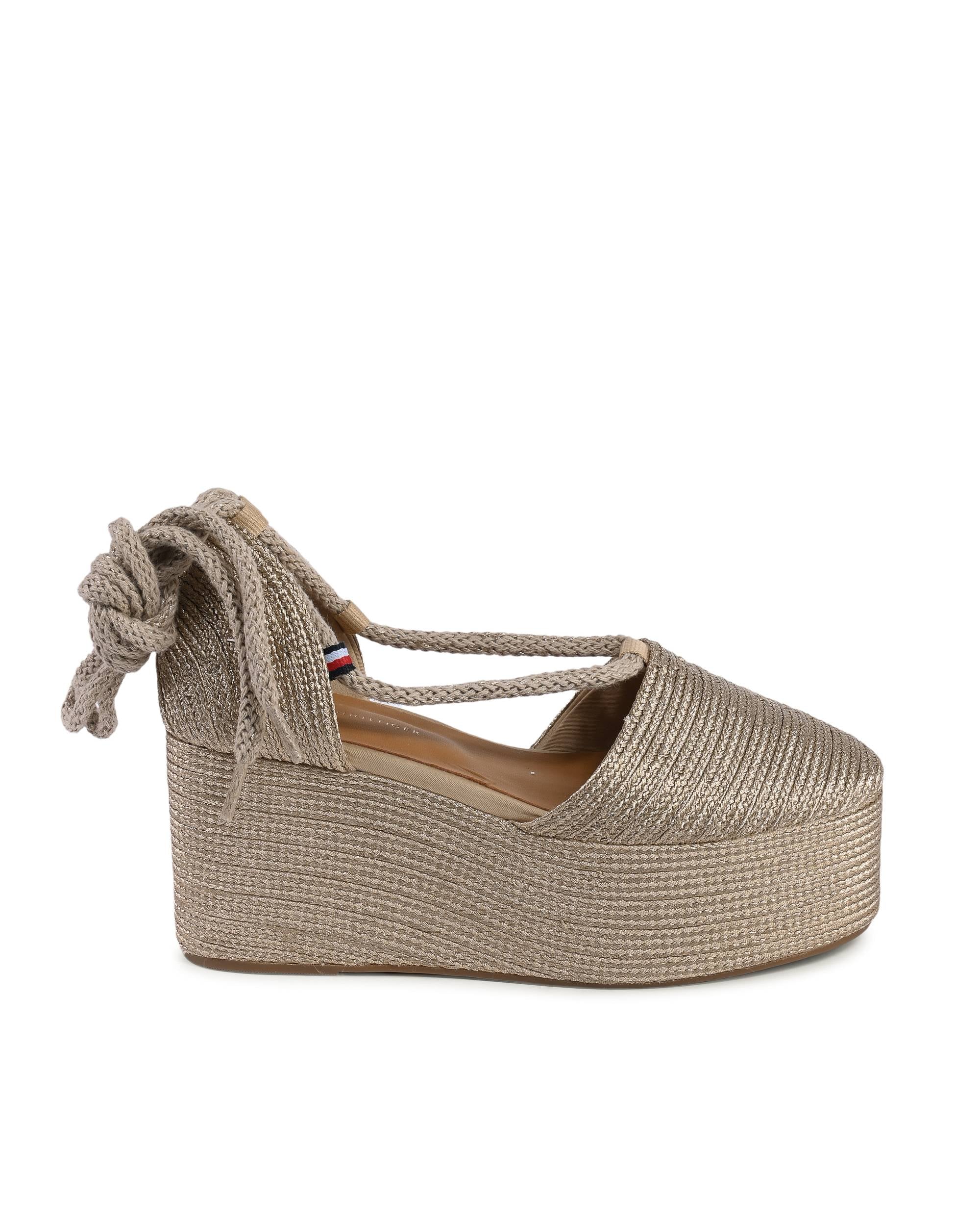 Tommy Hilfiger - Sandalias de cuña doradas para mujer FW0FW080500HS