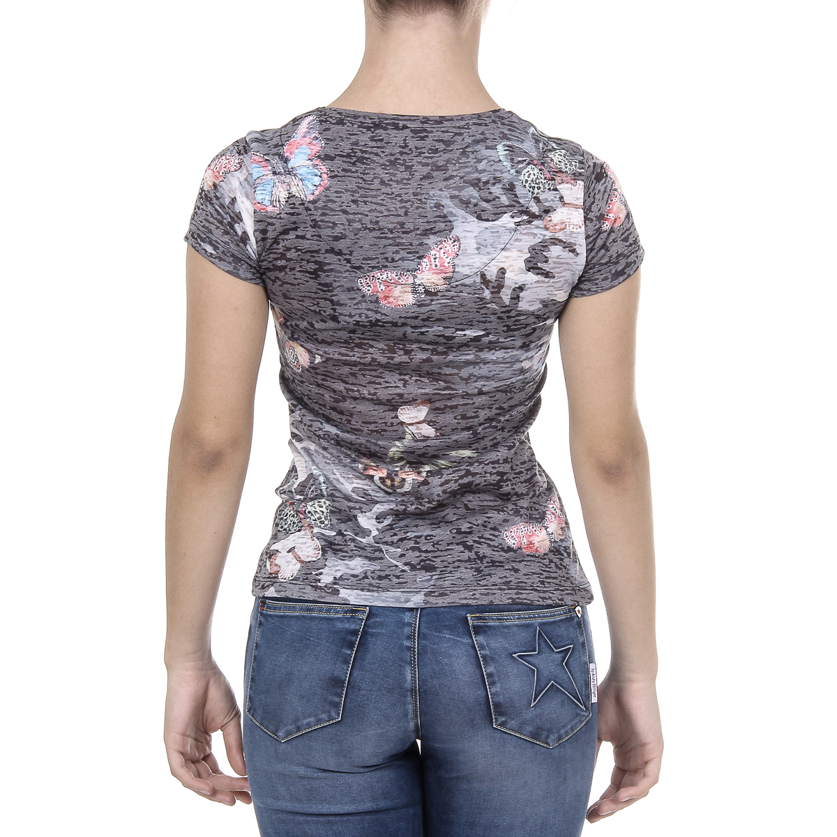 Andrew Charles Womens T-shirt Short Sleeves V-Neck Black STELLA