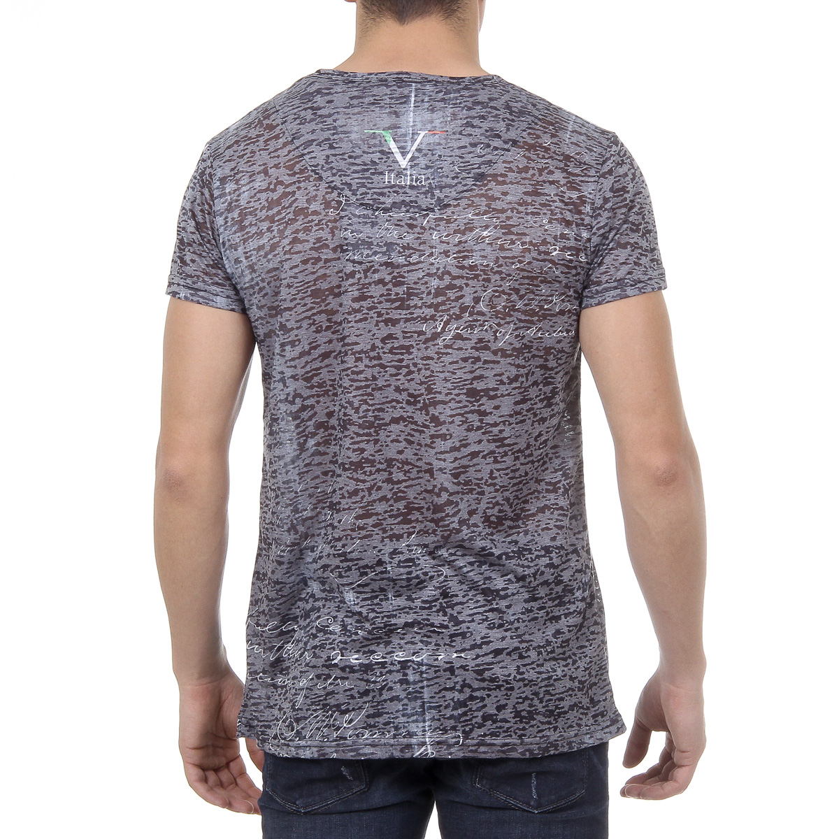 V 1969 Italia Mens T-shirt Short Sleeves V-Neck Black JACOB