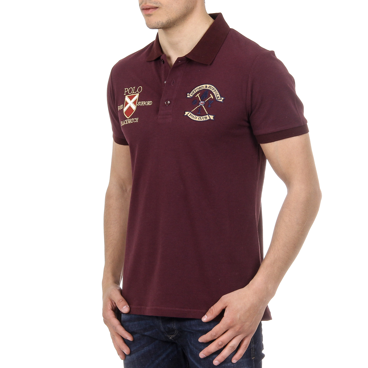 Polo Ufford & Suffolk Polo Club para hombre, manga corta, US007, burdeos