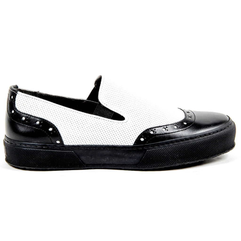 Robert Clergerie Paris - Zapatillas sin cordones para mujer TILO02 V LISSE NOIR VL PERFO BLANCO