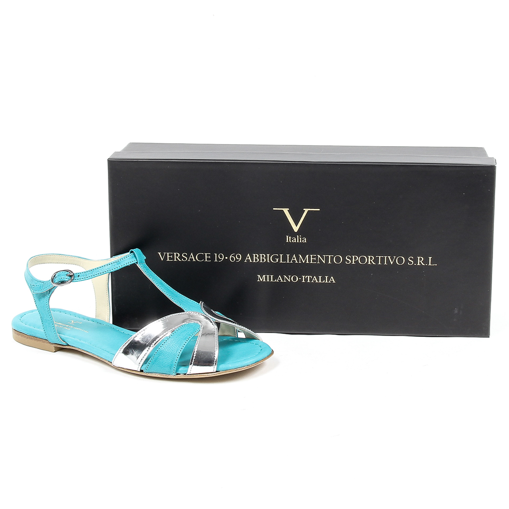 V 1969 Italia Sandalia plana para mujer Azul claro GRAZIA