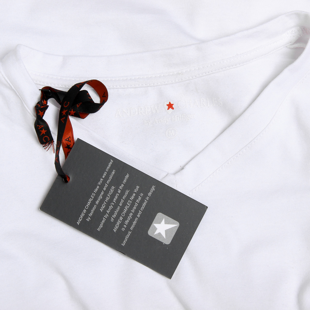 Camiseta Andrew Charles para hombre, manga corta, cuello en V, blanca, KENAN