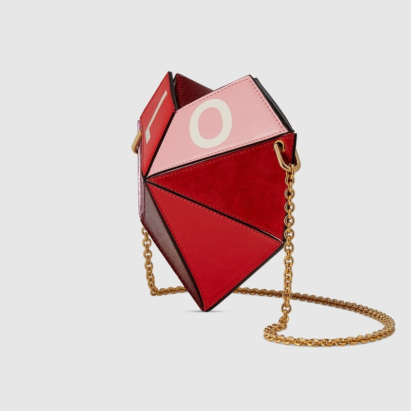 Bolso de hombro pequeño Gucci en forma de corazón rojo rosa
