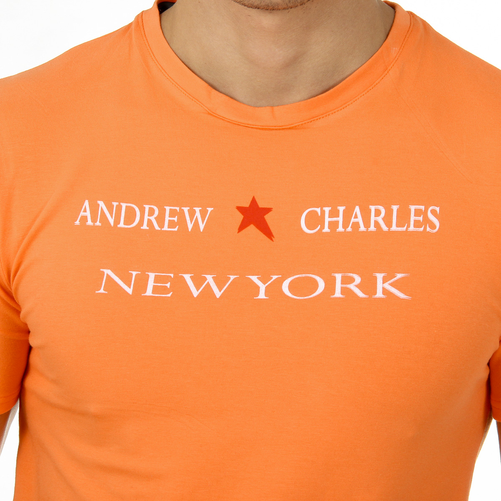 Camiseta Andrew Charles para hombre, manga corta, cuello redondo, naranja, KEITA
