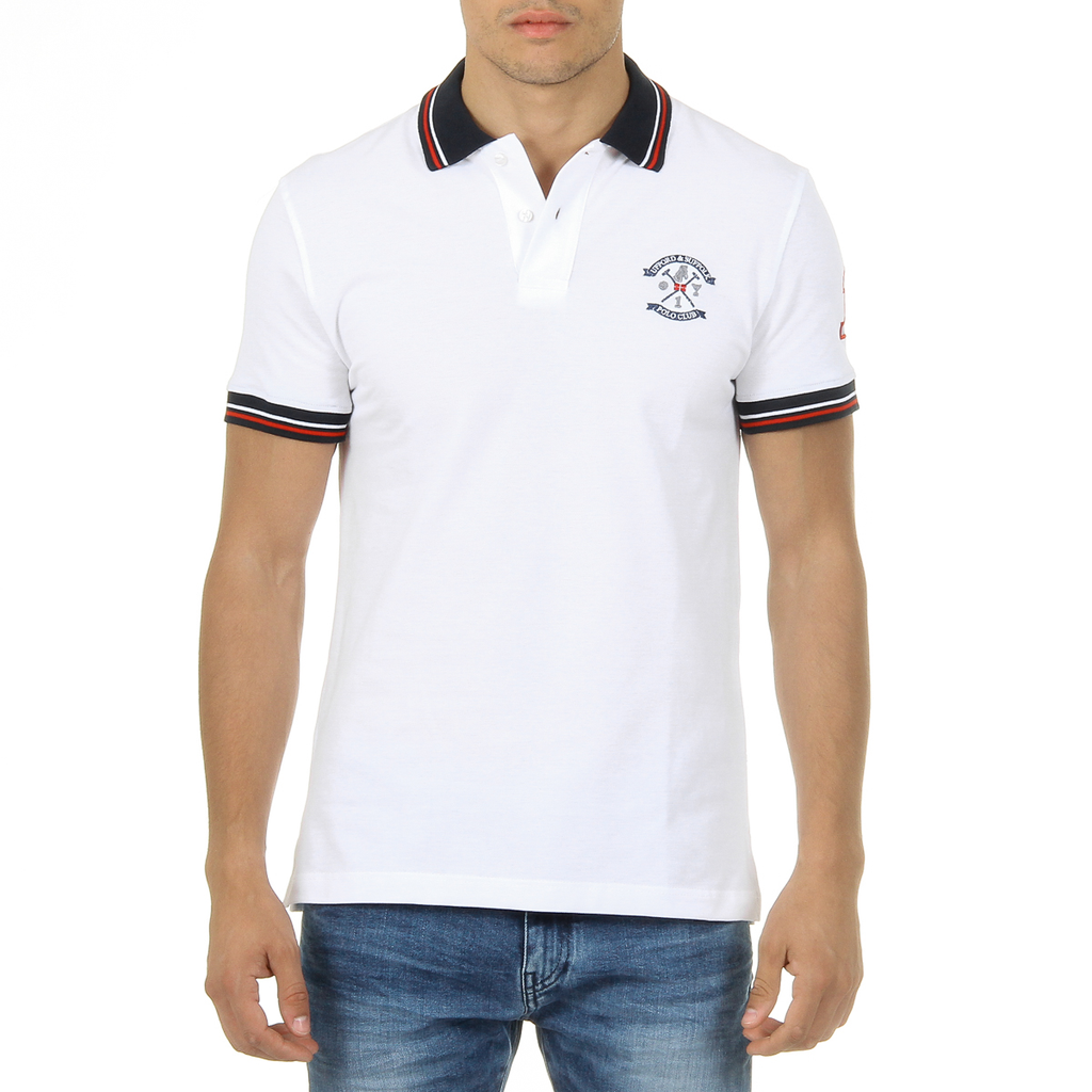 Polo Ufford & Suffolk Polo Club para hombre, manga corta, blanco, APACHE
