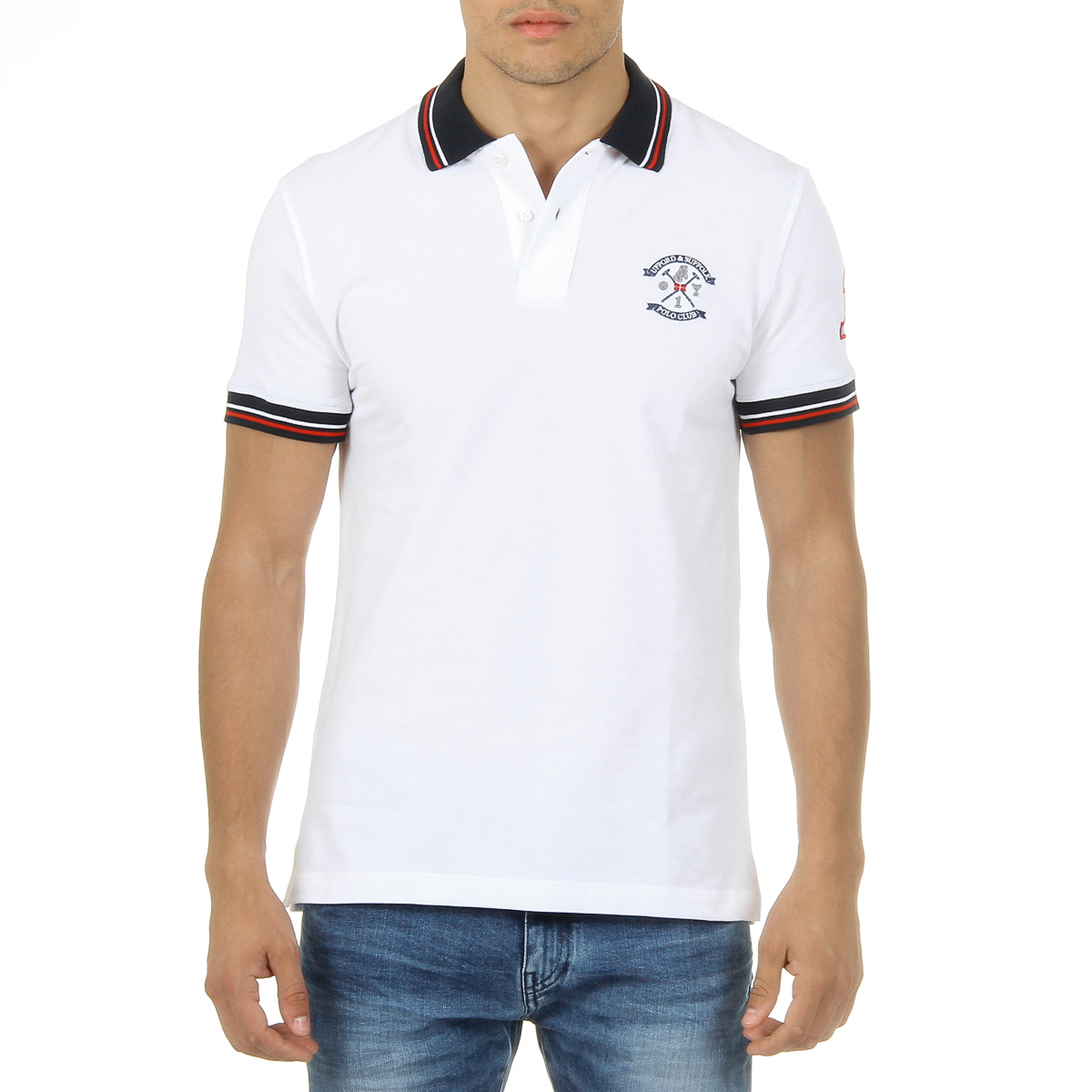 Polo Ufford & Suffolk Polo Club para hombre, manga corta, blanco, APACHE