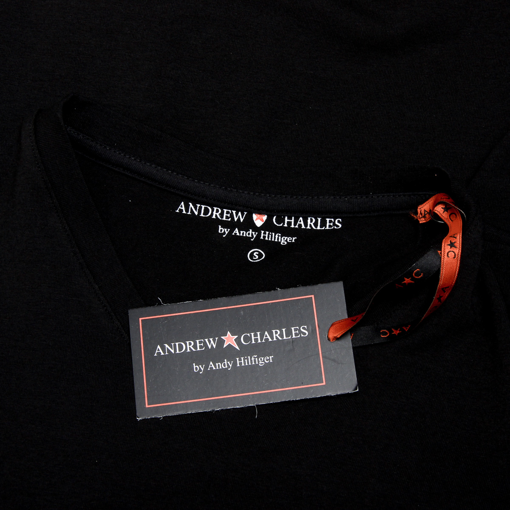 Camiseta Andrew Charles para hombre, manga corta, cuello en V, negra, KENAN