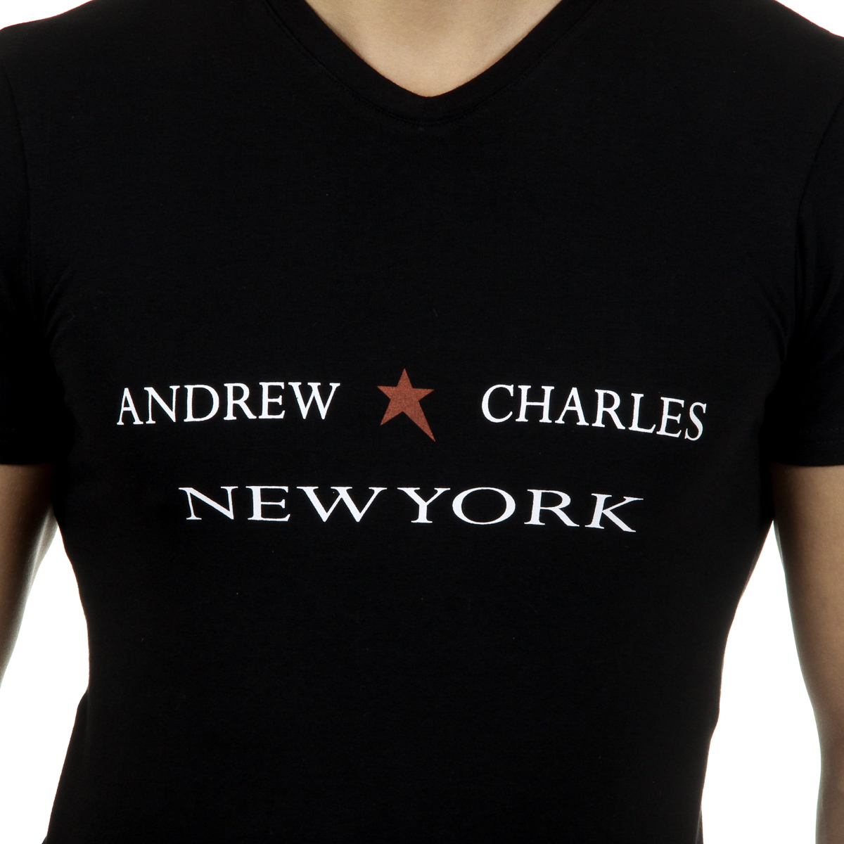 Camiseta Andrew Charles para hombre, manga corta, cuello en V, negra, KENAN