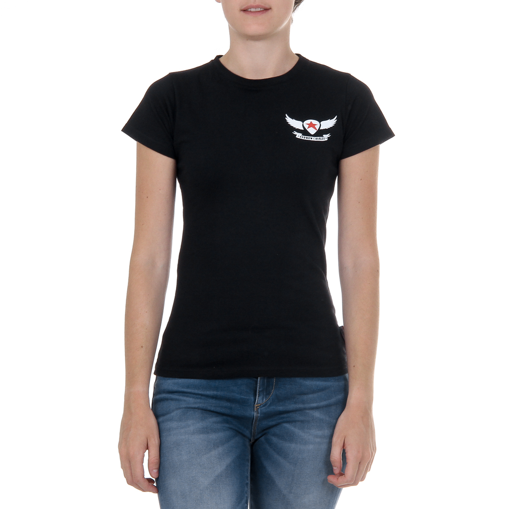 Camiseta Andrew Charles para mujer, manga corta, cuello redondo, color negro TARANA