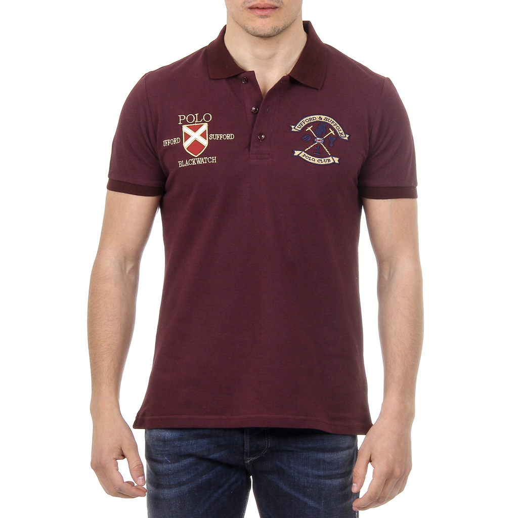 Polo Ufford & Suffolk Polo Club para hombre, manga corta, US007, burdeos