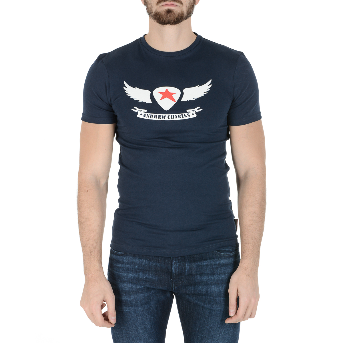 Camiseta Andrew Charles para hombre, manga corta, cuello redondo, azul, KEITA