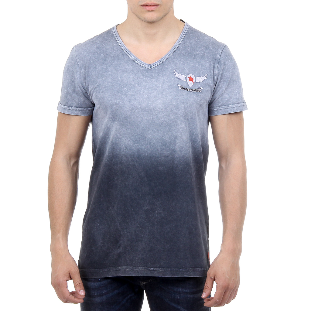 Andrew Charles Mens T-Shirt Short Sleeves V-Neck Grey ELI