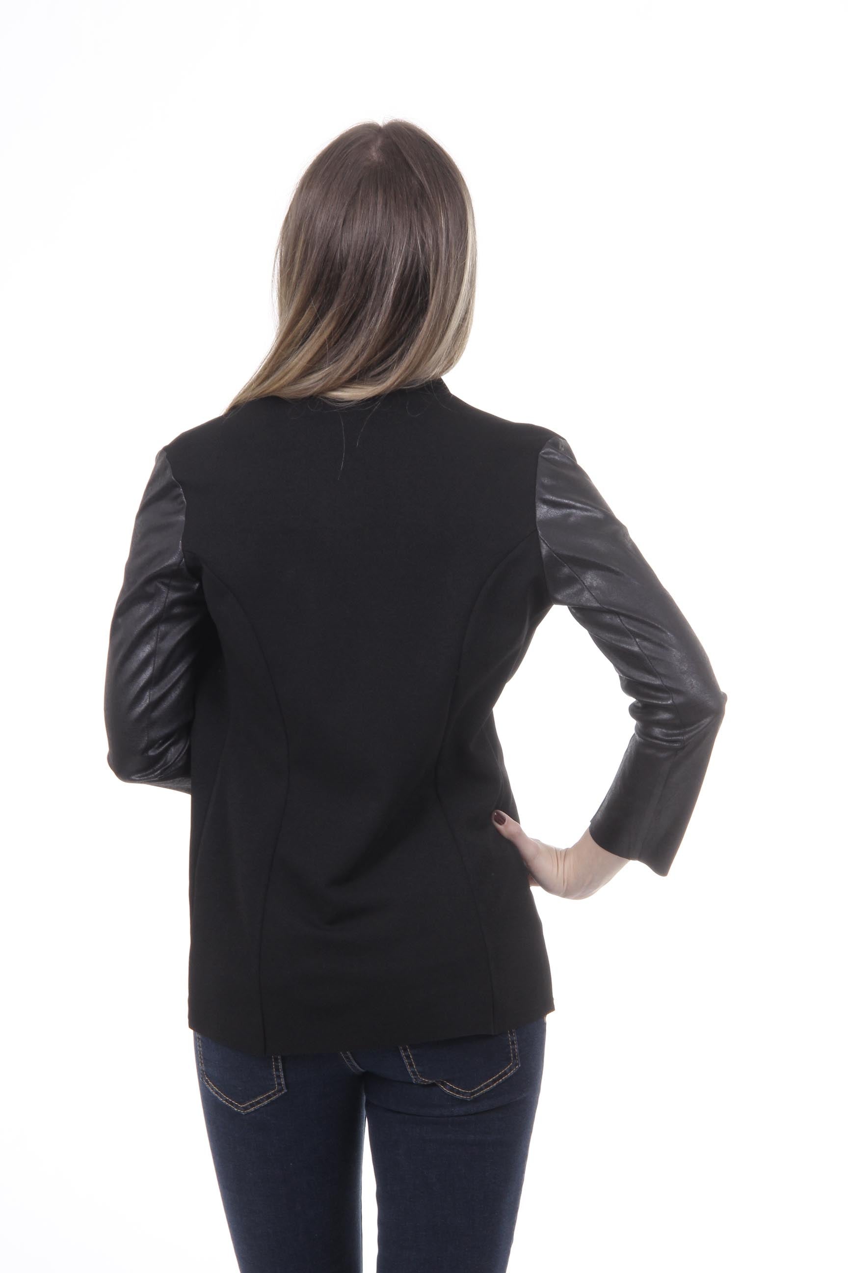 Chaqueta Mujer V 1969 Italia GIACCA ALEXIA TESS. BUCEO + ECOPELLE NERO