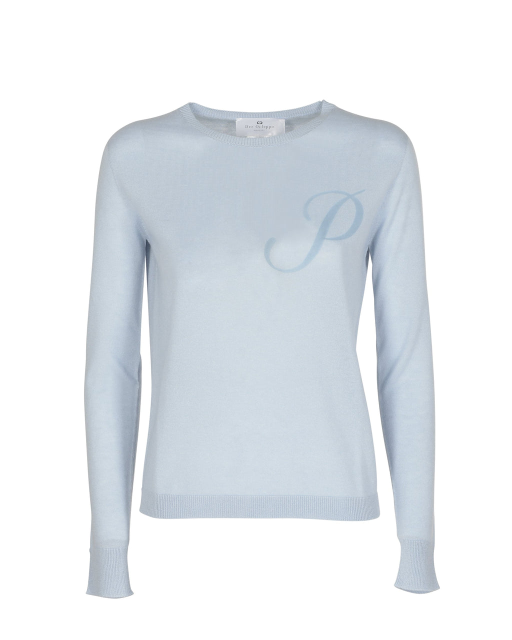 Jersey de cachemira de verano con cuello redondo y manga larga, azul claro