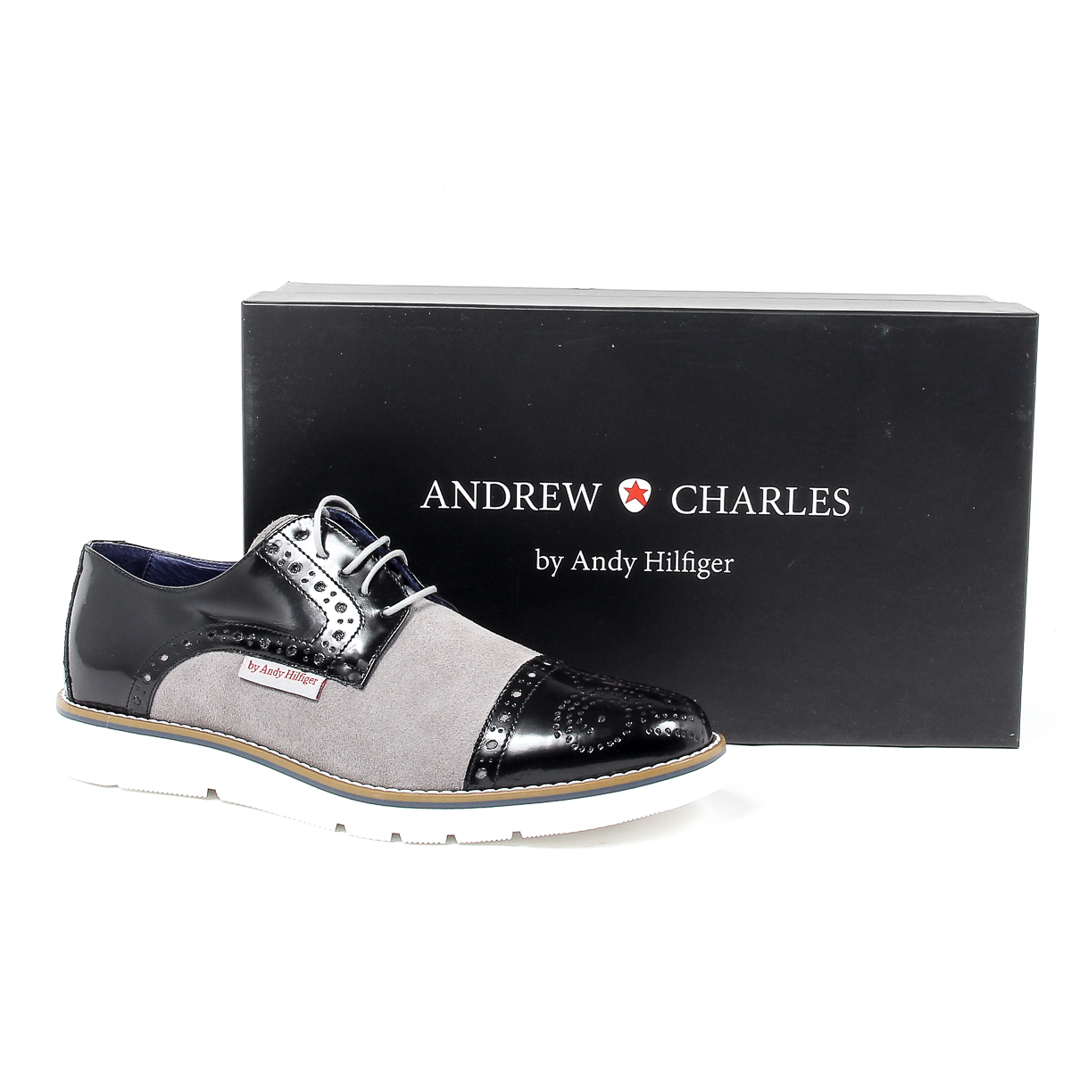 Andrew Charles - Zapatos Oxford brogue para hombre 911 ABRASIVATO CAM NERO GRIGIO