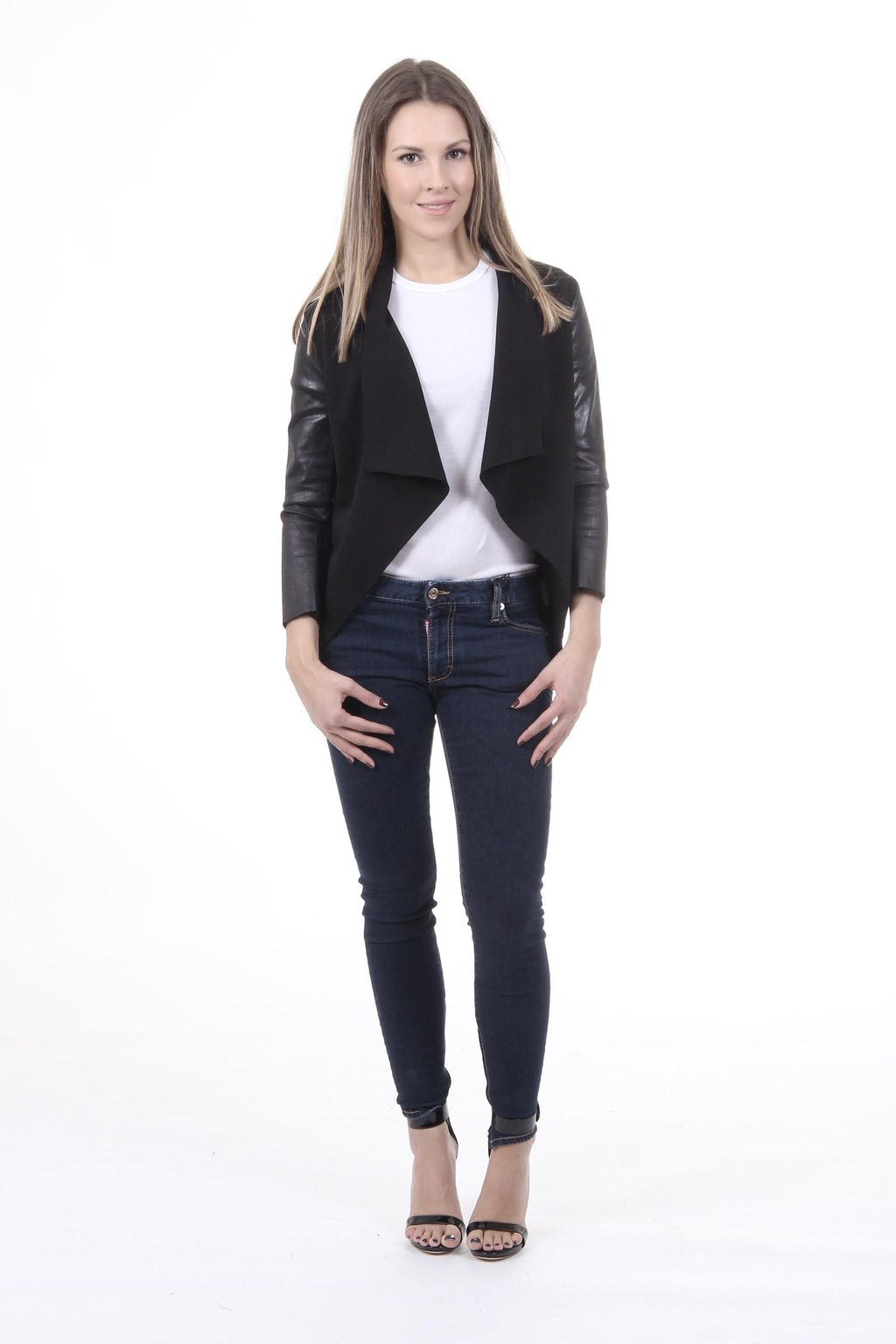 Chaqueta Mujer V 1969 Italia GIACCA ALEXIA TESS. BUCEO + ECOPELLE NERO