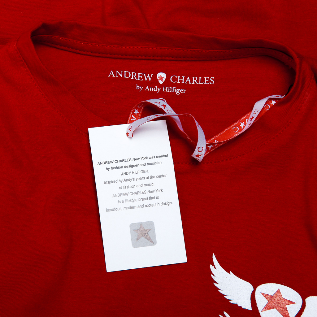Camiseta Andrew Charles para mujer, manga corta, cuello redondo, color rojo TARANA