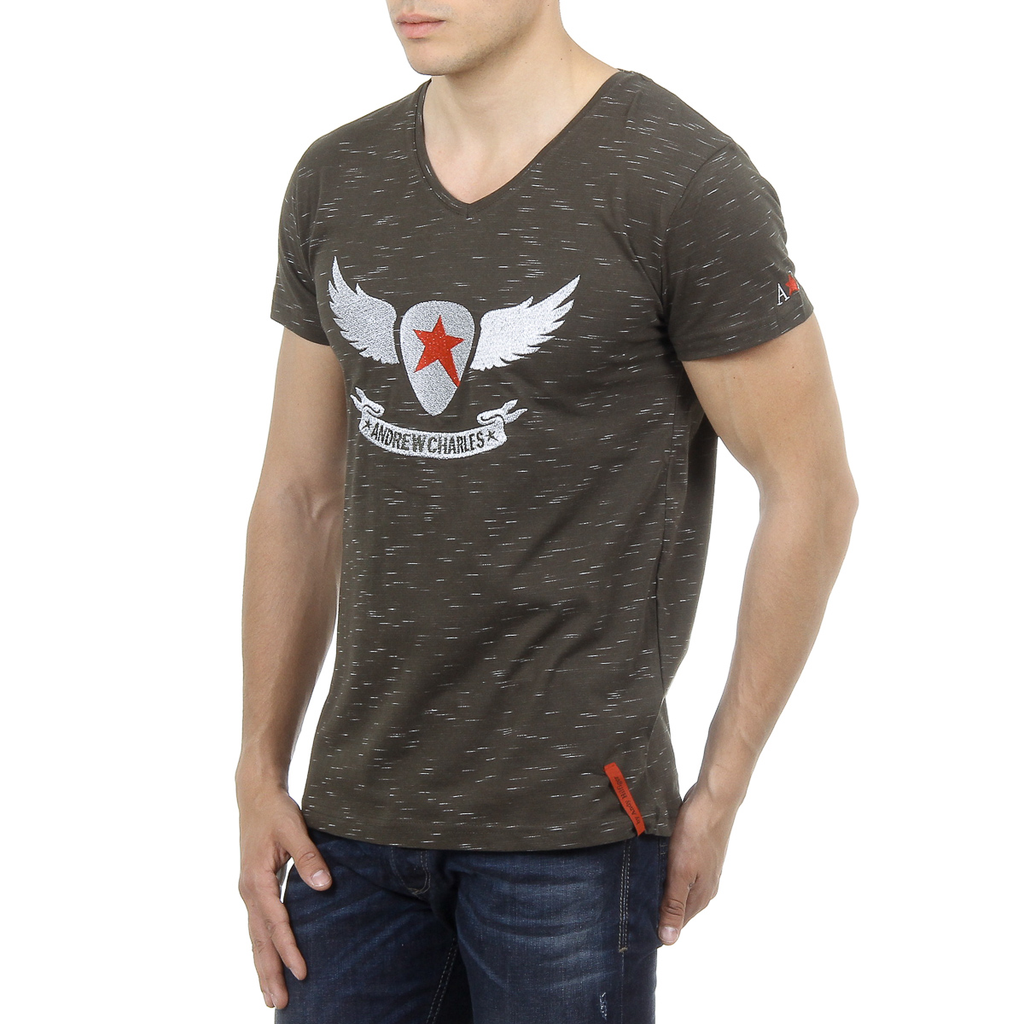 Andrew Charles Mens T-Shirt Short Sleeves V-Neck Dark Green CONNOR