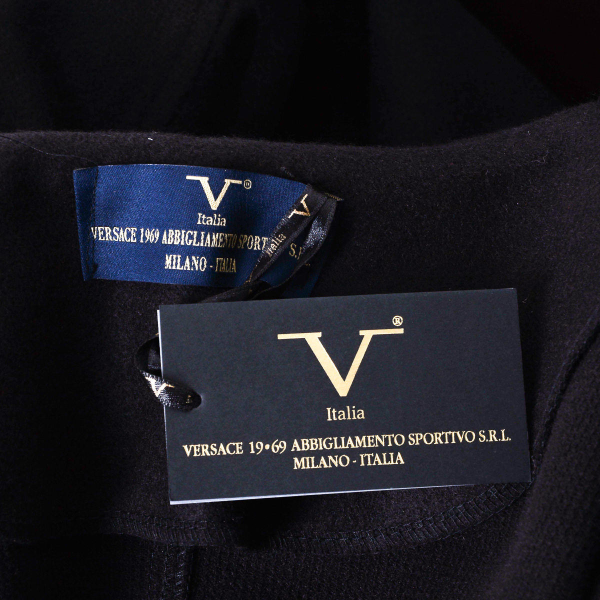 V 1969 Italia Abrigo de mujer Mangas largas Negro STOCCOLMA