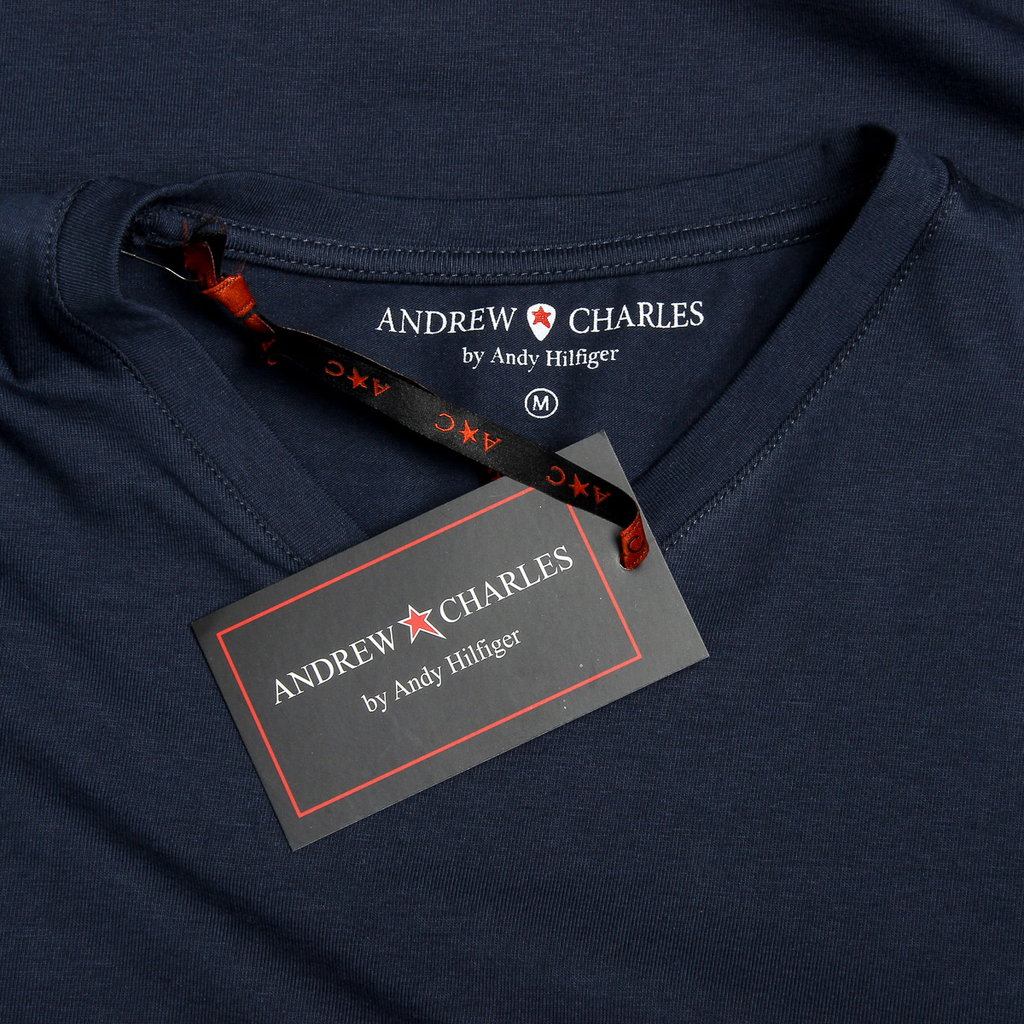 Camiseta Andrew Charles para hombre, manga corta, cuello en V, azul, KENAN