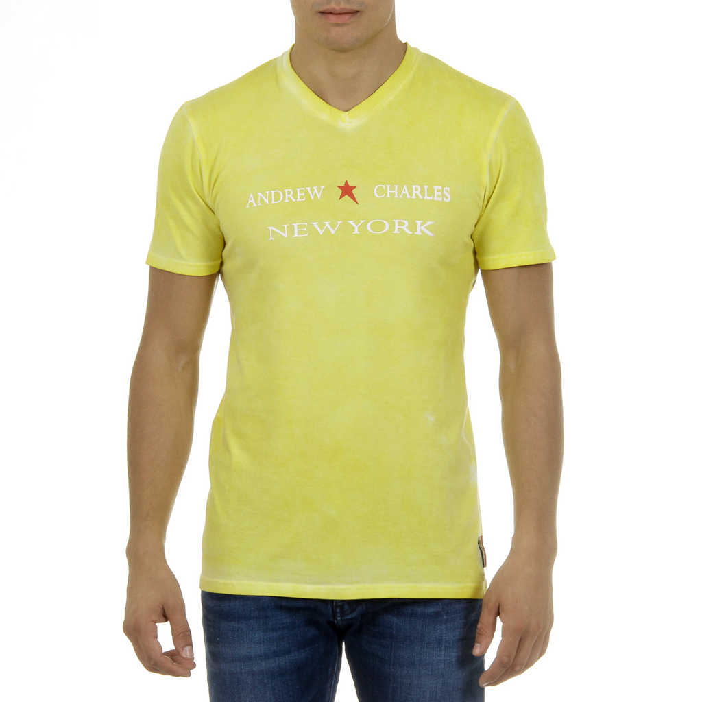 Camiseta Andrew Charles para hombre, manga corta, cuello en V, amarilla, KOFI