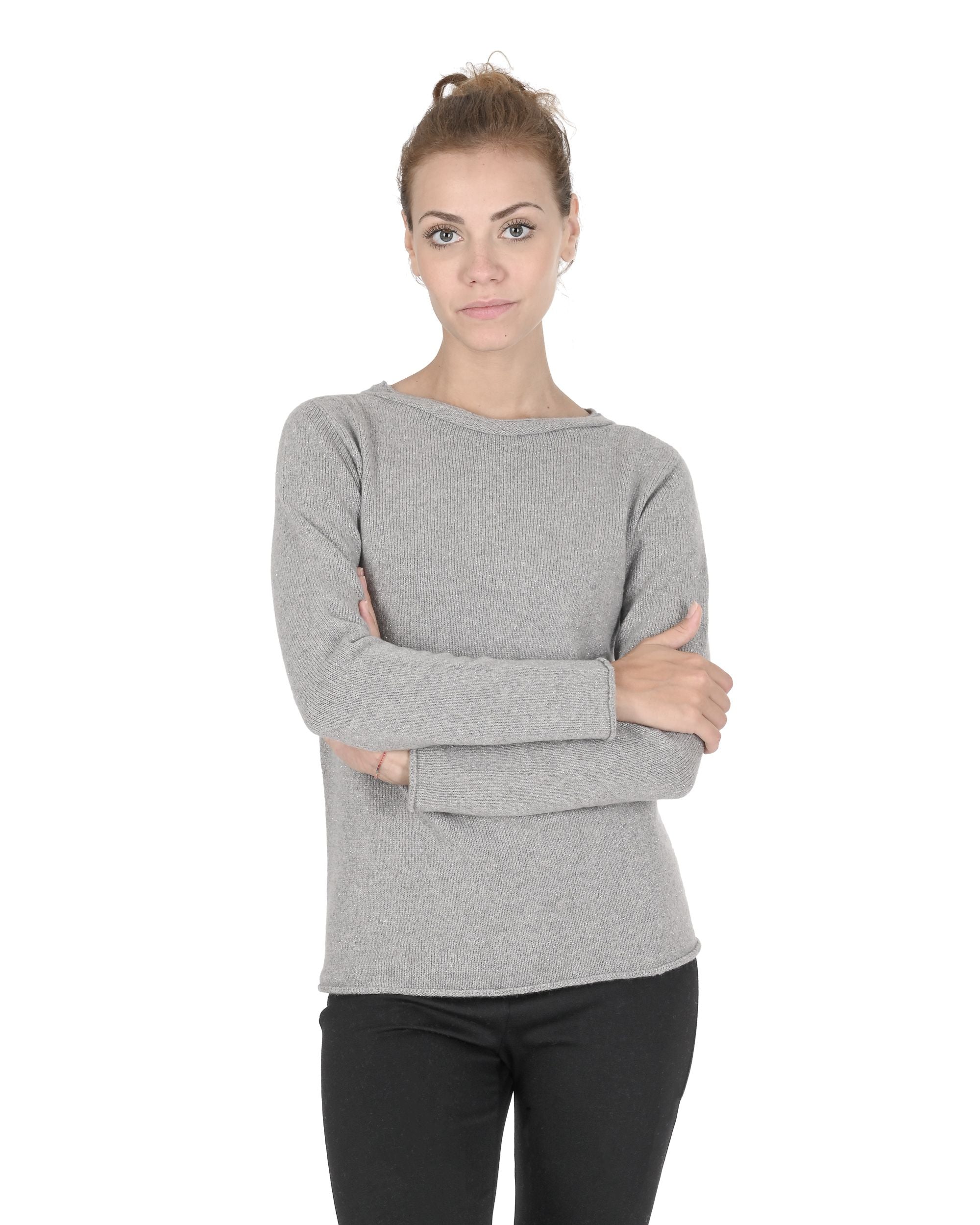 Suéter de cuello barco para mujer de cachemira Crown of Edinburgh COE 0015 GRIS