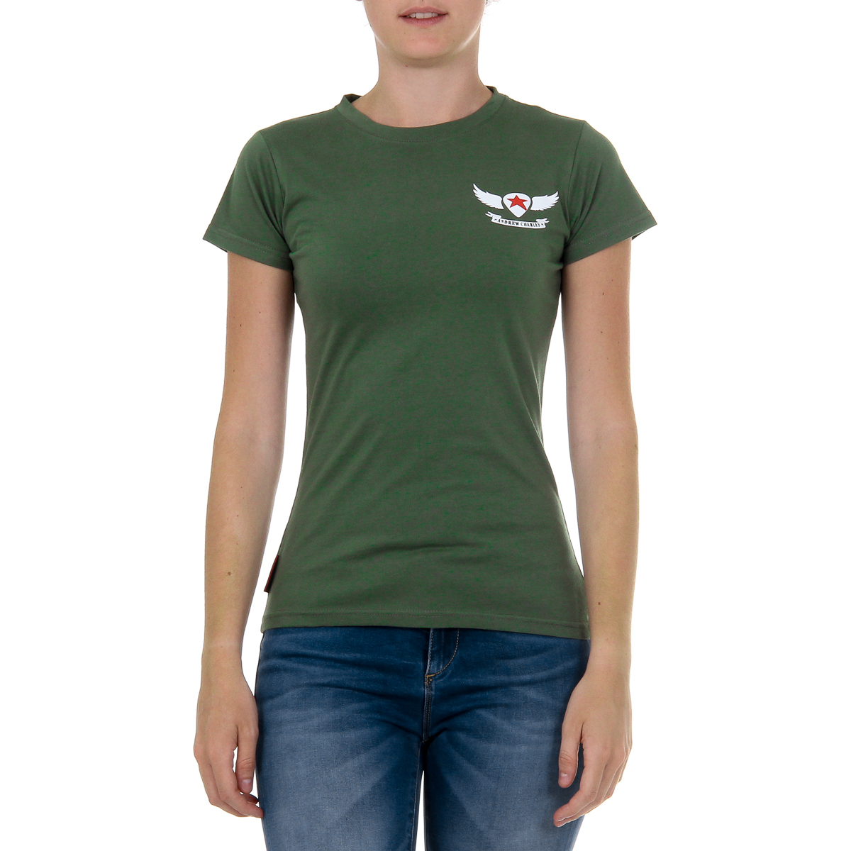 Camiseta Andrew Charles para mujer, manga corta, cuello redondo, verde TARANA